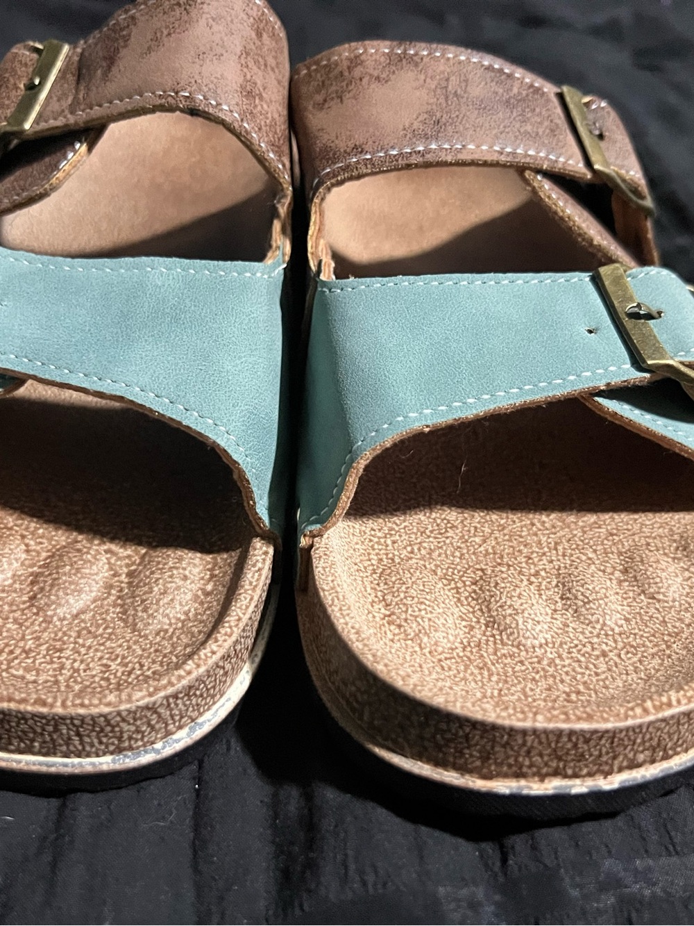 Source Unknown Teal and Brown Double Buckle Women's Sandals